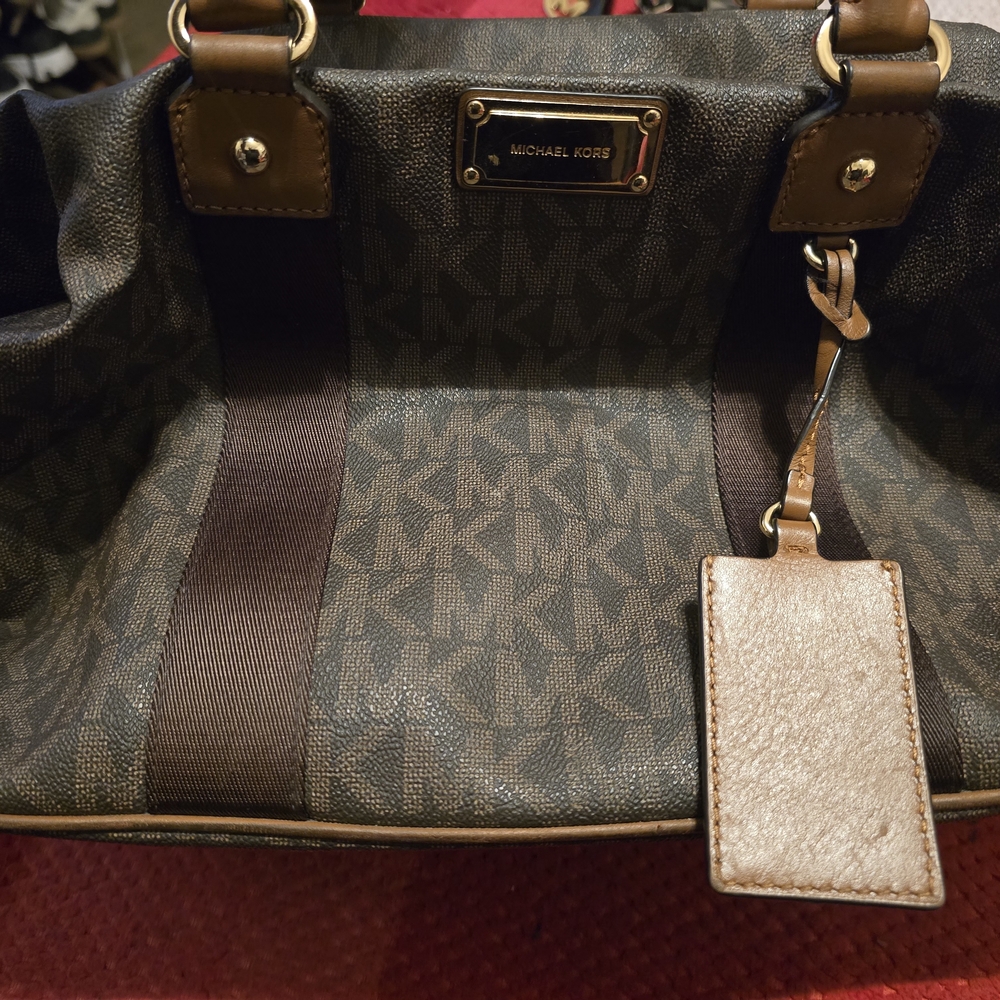 Michael Kors Brown Monogram Tote with Tan Trim